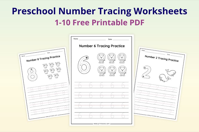 Numbers 1-10 tracing worksheets free printable PDF for preschool and kindergarten kids with guided number writing practice