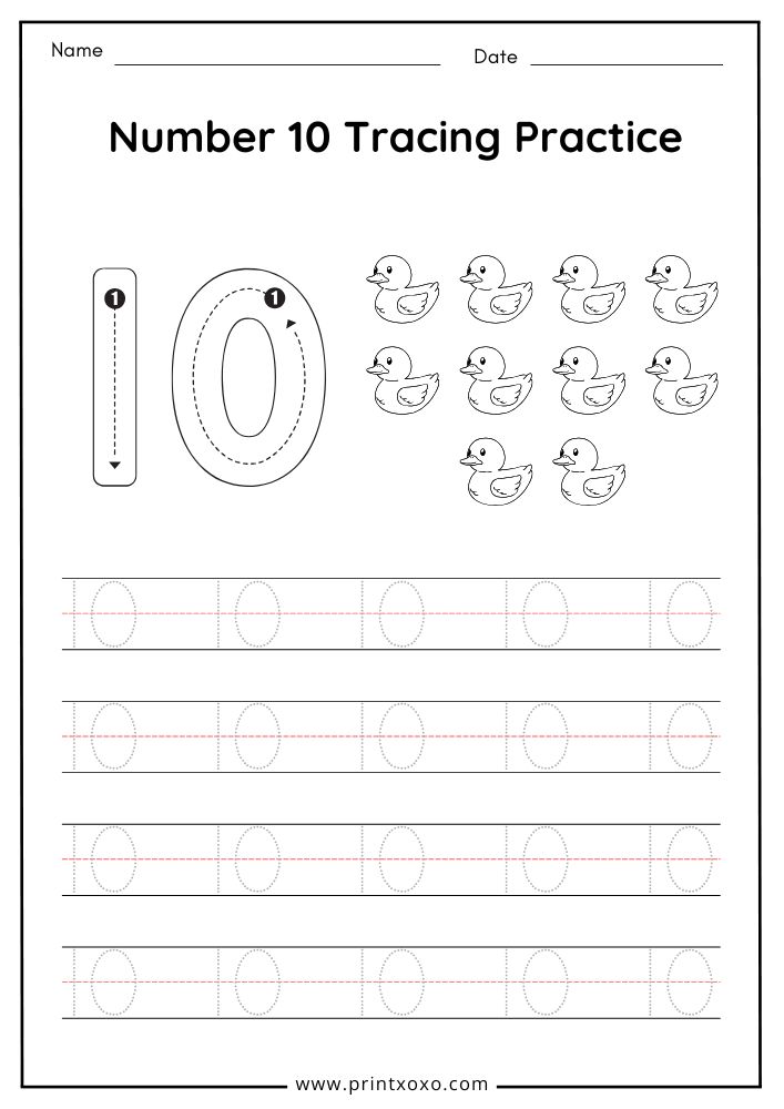 Numbers 1–10 Tracing Worksheets – Free Printable PDF for Preschool