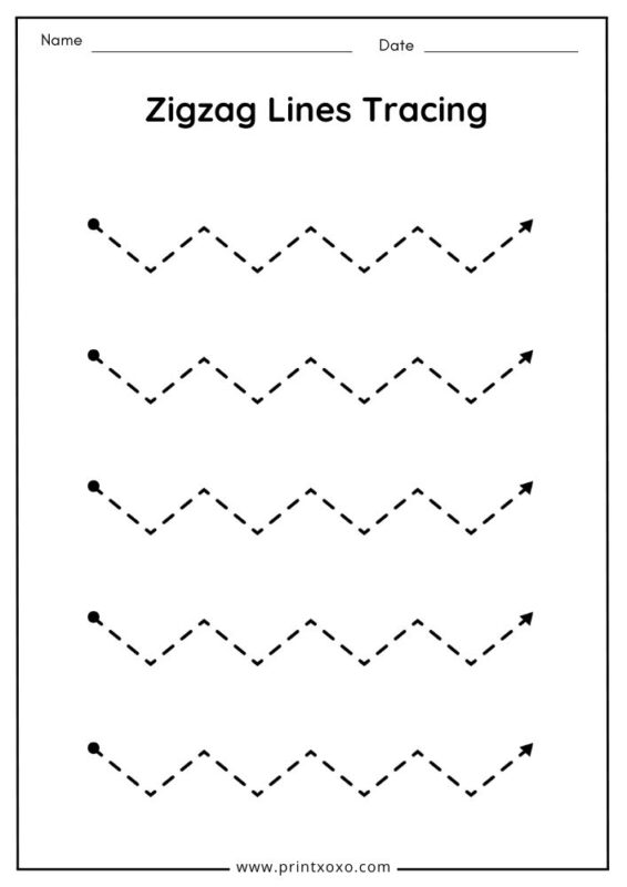 Zigzag line tracing worksheet for kids to practice sharp directional changes.