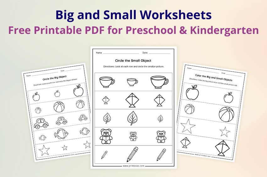 Big and Small Worksheets free printable PDF for preschool and kindergarten kids