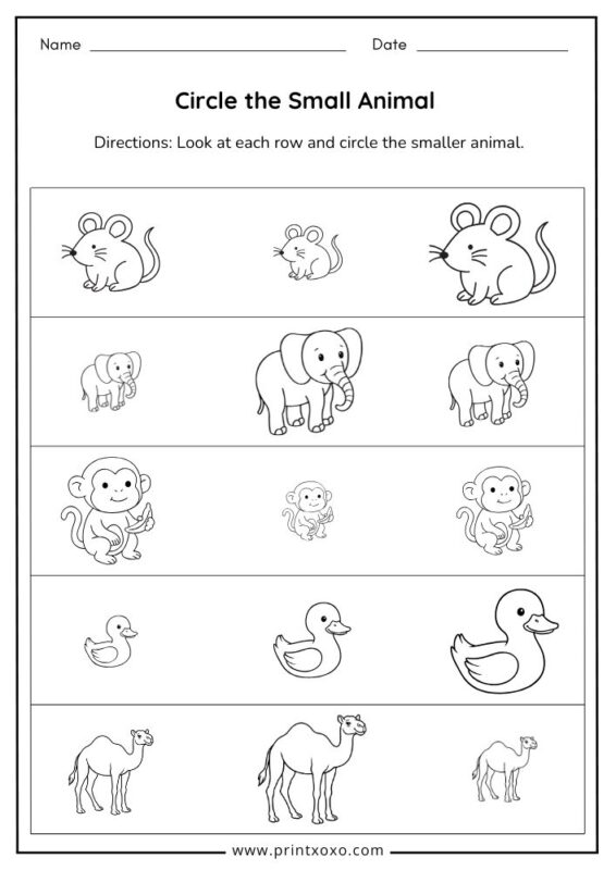 Circle the small animal worksheet for preschool and kindergarten printable