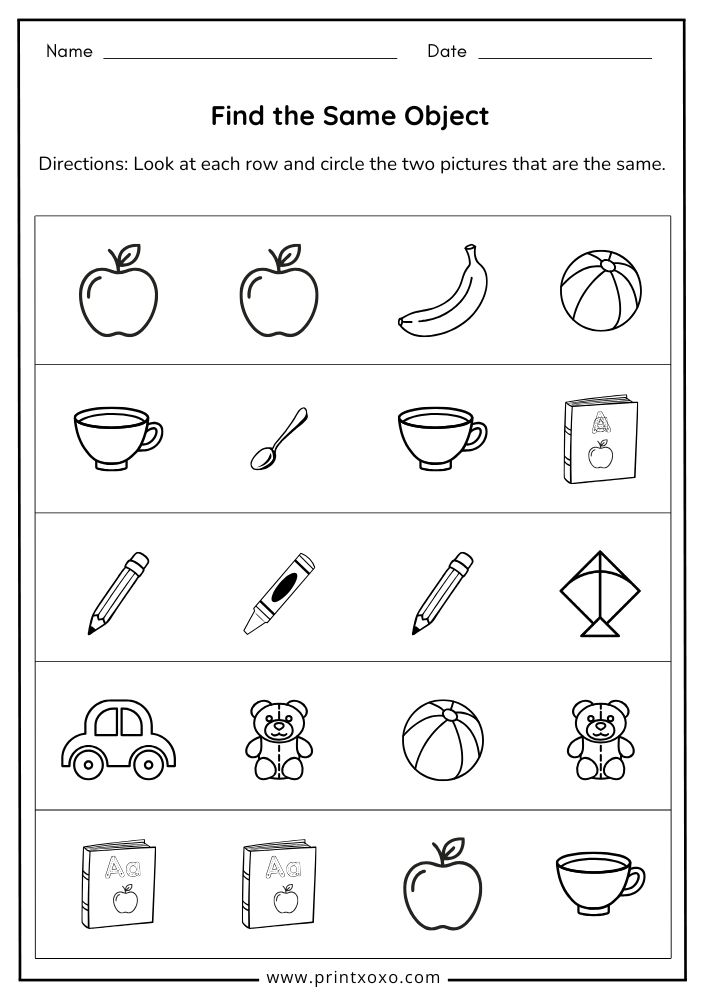 Same and Different Worksheets – Free Printable PDF for Preschool ...