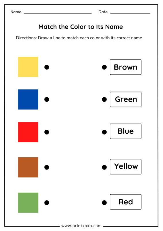 Match the Color to Its Name worksheet for preschool and kindergarten children