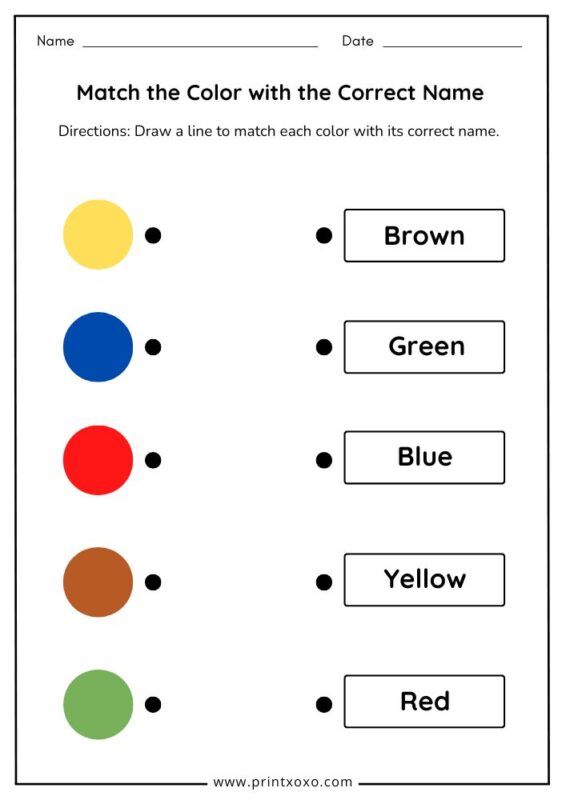 Match the Same Colors worksheet for preschool and kindergarten kids