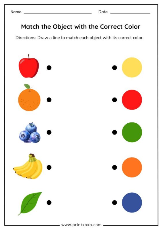 Match the Object with the Correct Color worksheet for preschool and kindergarten