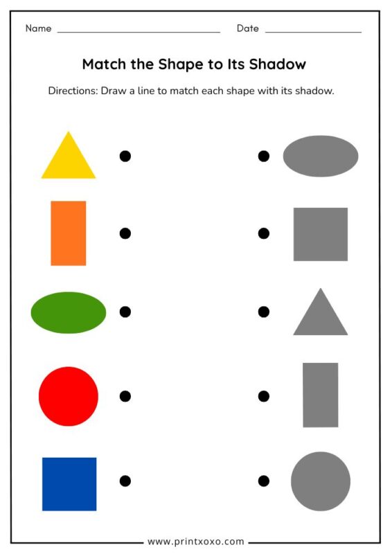 Match the shape to its shadow worksheet for preschool and kindergarten kids