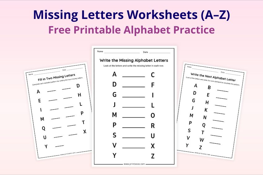 missing letters worksheets printable alphabet practice for kids