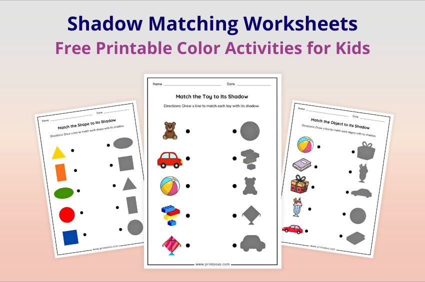 Shadow Matching Worksheets free printable PDF for preschool and kindergarten kids