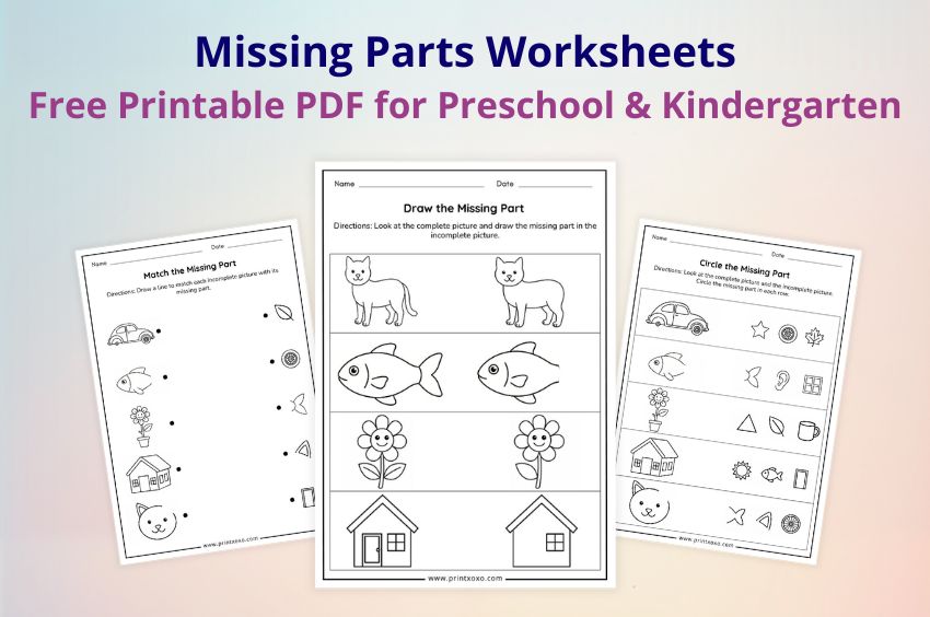 Missing parts worksheets free printable PDF for preschool and kindergarten kids