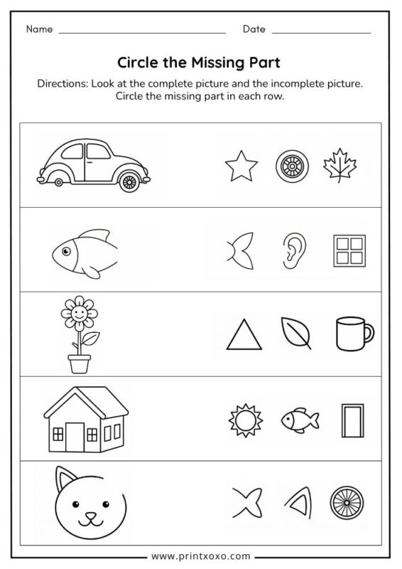 Circle the missing part worksheet for preschool and kindergarten kids