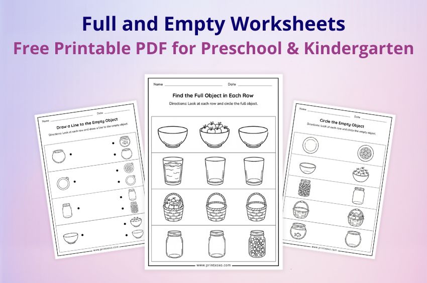 Full and empty worksheets for preschool and kindergarten kids printable PDF