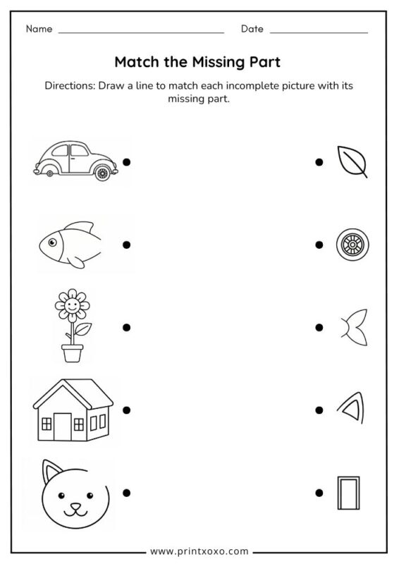 Match the missing part worksheet free printable PDF for preschool and kindergarten