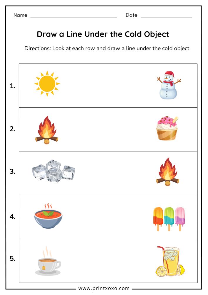 Hot and Cold Worksheets - Free Printable PDF for Preschool & Kindergarten