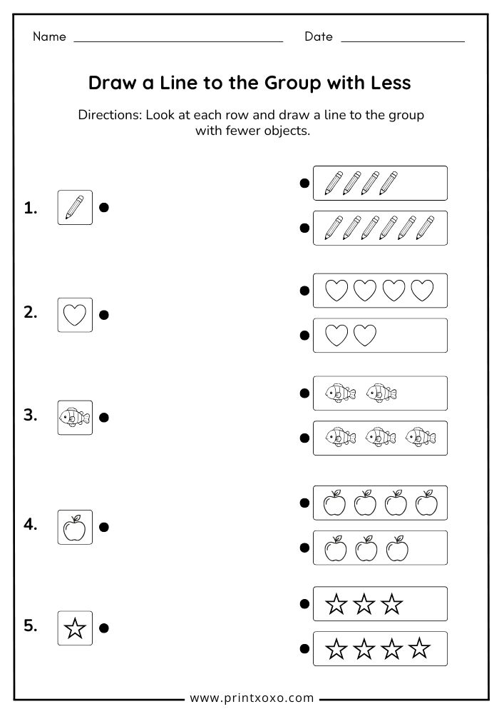 More and Less Worksheets – Free Printable PDF for Preschool & Kindergarten
