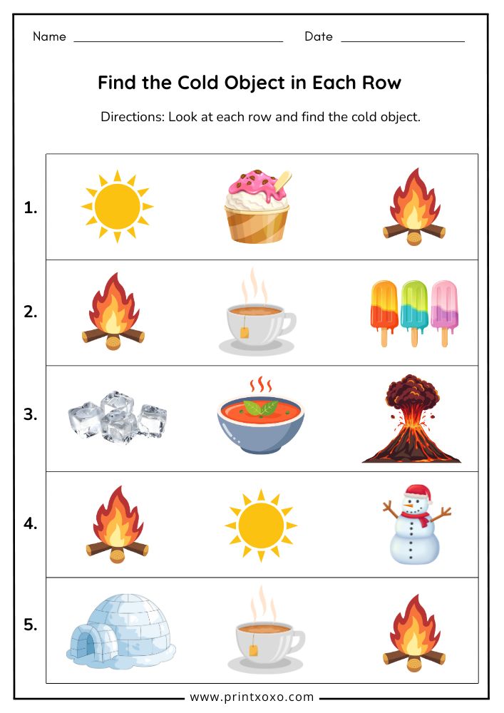 Hot and Cold Worksheets - Free Printable PDF for Preschool & Kindergarten