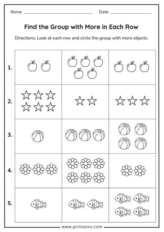 find the group with more objects worksheet for preschool kids