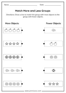 More and Less Worksheets – Free Printable PDF for Preschool & Kindergarten