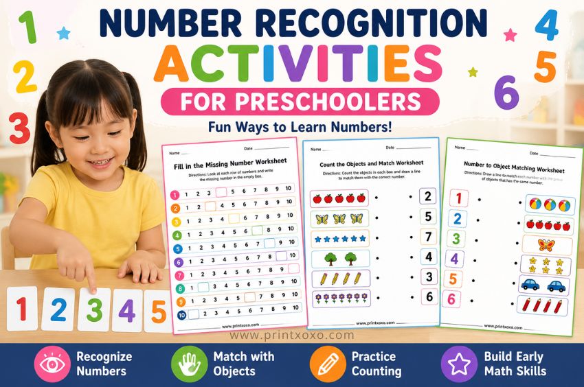 Number Recognition Worksheets for Preschoolers