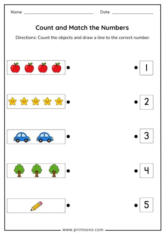 count and match the numbers worksheet for preschool kids