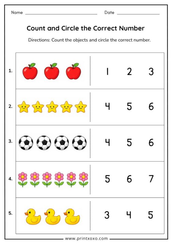 count and circle the correct number worksheet for preschool kids