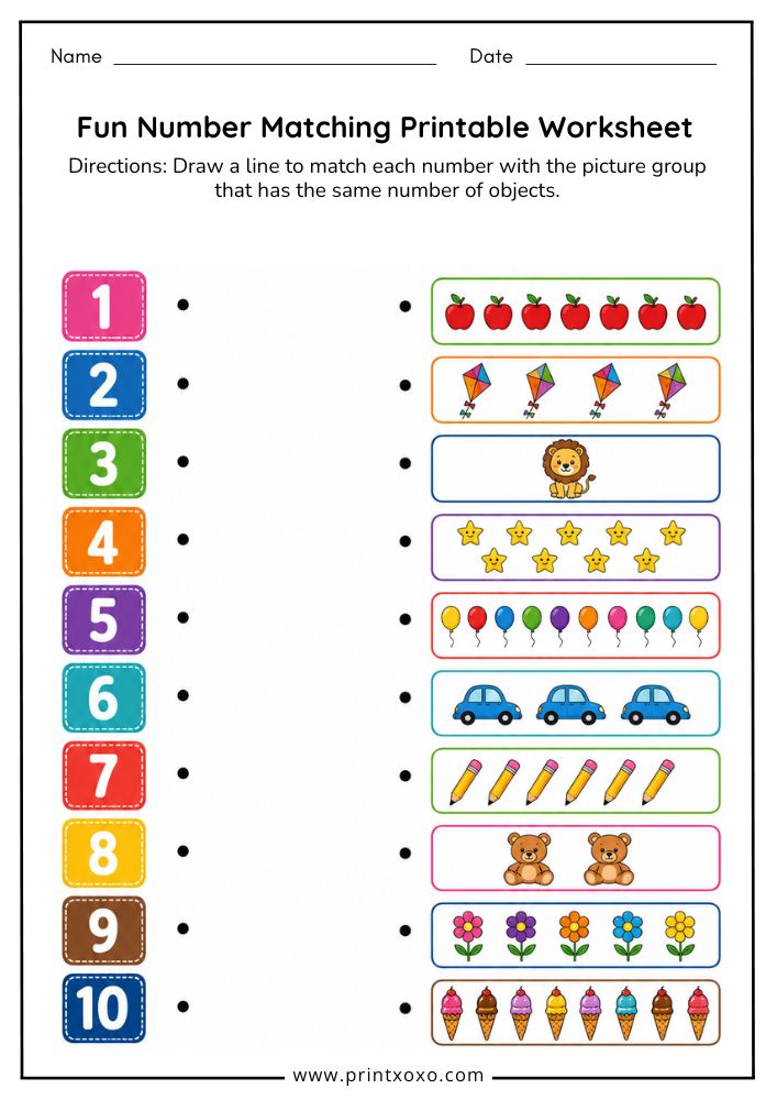 Number Matching Worksheets – Free Printable PDF for Preschool ...