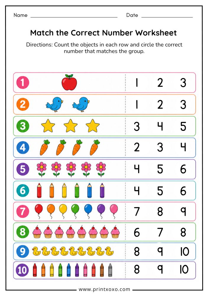 Number Matching Worksheets – Free Printable PDF for Preschool ...
