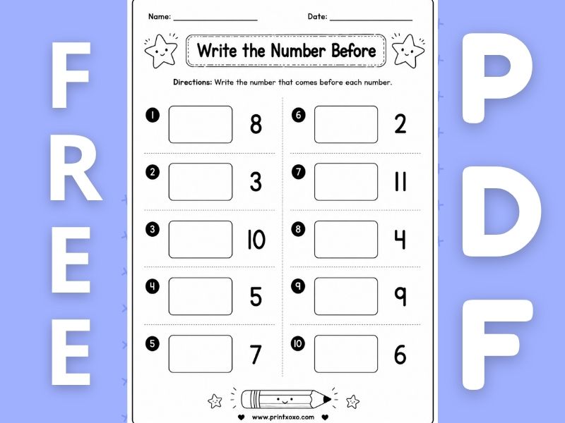 Before and after numbers worksheets for preschool and kindergarten children