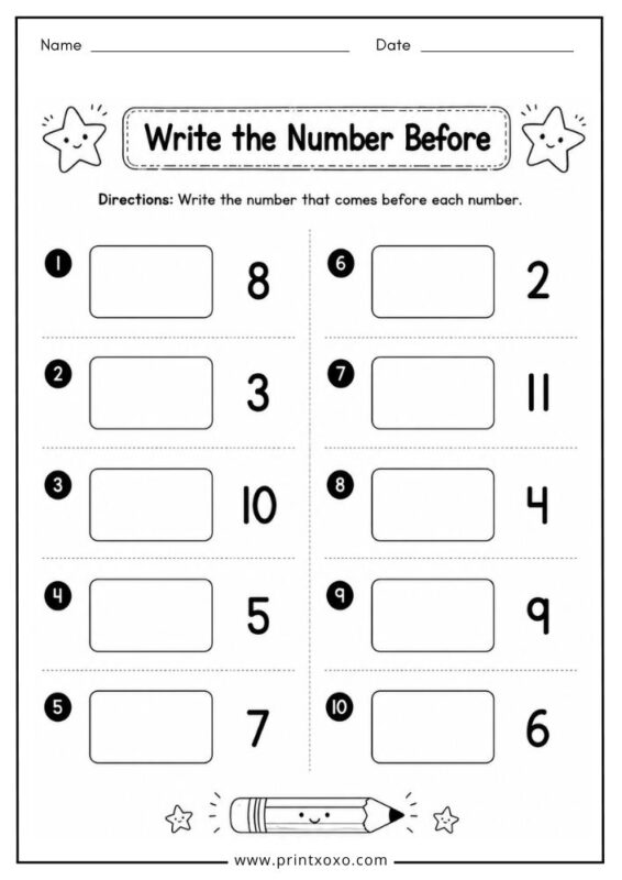 Before number worksheet for preschool and kindergarten kids