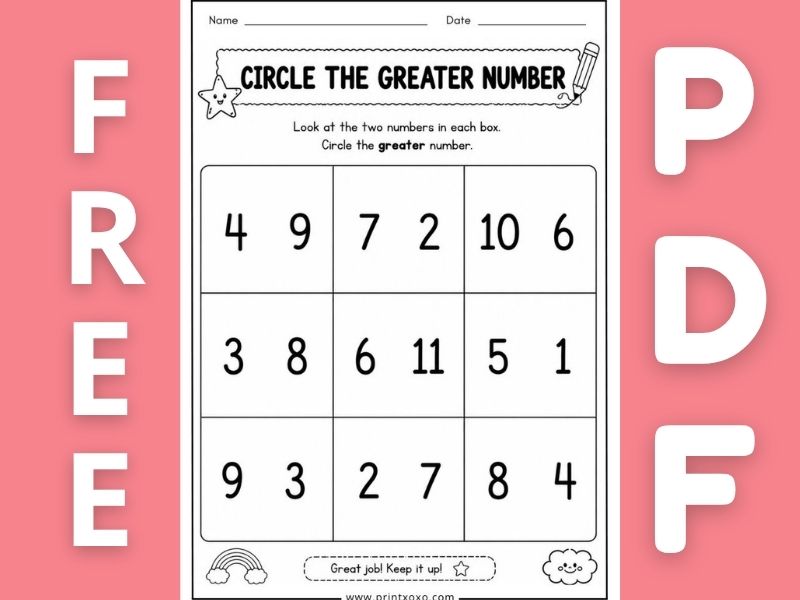 Greater than less than worksheets for preschool and kindergarten