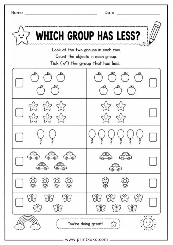 Which group has less worksheet for preschool and kindergarten