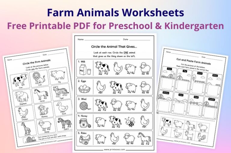 Free Printable Farm Animals Worksheets for Preschool and Kindergarten