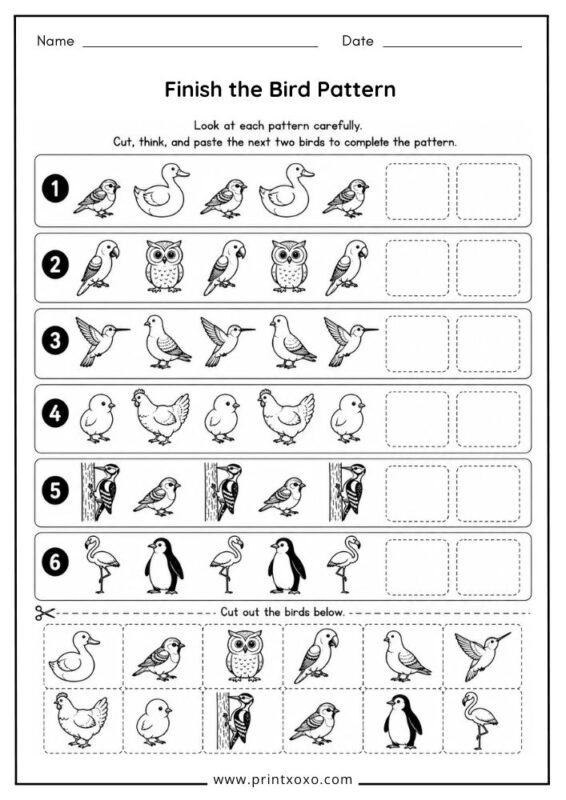 Finish the Bird Pattern worksheet