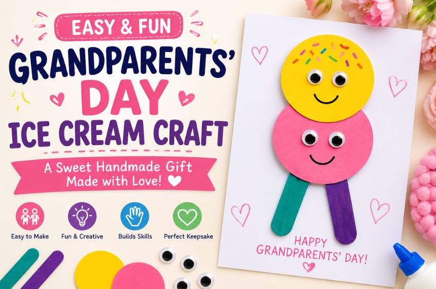 Easy Grandparents' Day Ice Cream Craft for preschool and kindergarten children using simple craft materials.
