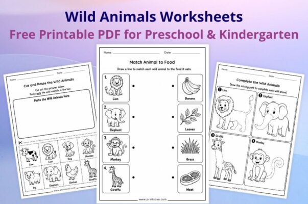 Free printable wild animals worksheets for preschool and kindergarten