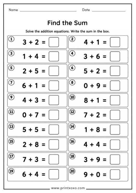 Find the Sum addition worksheet for kindergarten