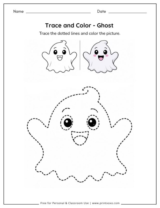 Ghost tracing worksheet for preschool and kindergarten