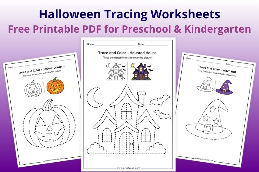 Free Halloween tracing worksheets for preschool and kindergarten