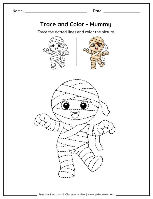 Mummy tracing worksheet for preschool and kindergarten