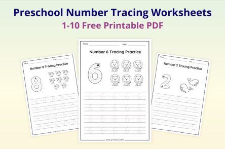 Numbers 1-10 tracing worksheets free printable PDF for preschool and kindergarten kids with guided number writing practice