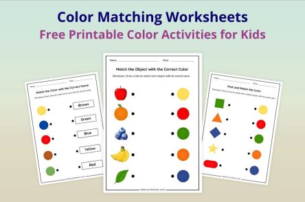 Color Matching Worksheets free printable for preschool and kindergarten kids