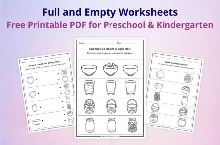 Full and empty worksheets for preschool and kindergarten kids printable PDF