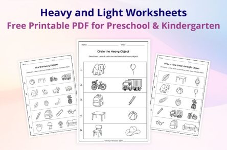 heavy and light worksheets for preschool and kindergarten printable free pdf