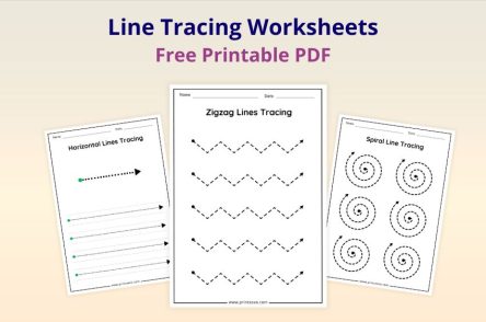 Line tracing worksheets for kids printable PDF for preschool and kindergarten pre writing practice.